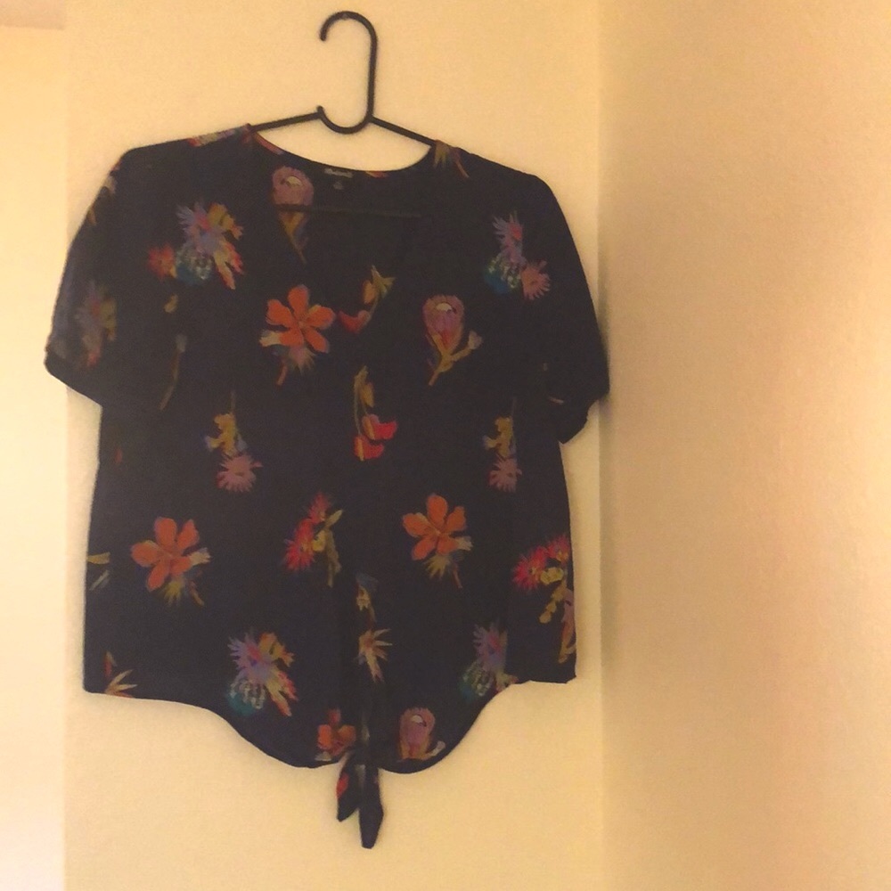 Madewell Navy Blue Floral Blouse